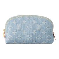 Louis Vuitton Sky Denim Series Pochette Cosmetique Letter Logo Zipper Closure Toiletry Bag Women toiletry bag Blue M83616 Gift Set(Basic Set+Box+Shopping Bag)