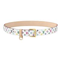 LOUIS VUITTON x Takashi Murakami bendradarbiavimo prekės ženklo klasikinis raštas dekoratyvus sagties sąsagos D-ŽIEDAS karvės odos diržas moteriškas baltas 3CM pločio 90-Basic Packaging-Dust Bag or Box smėlis/balta