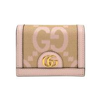 Gucci Ophidia GG drobės mini piniginė, smėlio spalvos su rožinės odos detalėmis, auksinės spalvos dvigubo G detalės, kortelių laikiklis moterims, kasdieniam naudojimui 523155-UKMBG-9550 Box(Basic Set+Box)