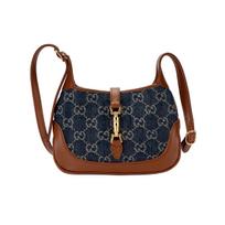 Gucci Jackie 1961 Auksinis Užsegimas Senovinis Gėlių Pilnas Spaudinys Nuimamas Prailginimo Peties Dirželis Drobės Siuvimas Odos Apdaila Drobės Krepšys Shopping Bag Set(Basic Set+Shopping Bag) pilkai mėlyna spalva