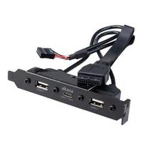 Akasa USB 3.1 Gen 1 internal adapter cable with dual USB 2.0 Type-A ports and a full-height PCI bracket