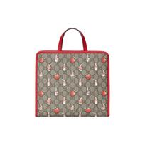 Gucci X Peter Rabbit GG Supreme Tote Bag Beige Red Canvas Trim Rabbit Apple Print Shoulder Handbag for Kids Girls Boys Daily Use 605614-FAC0K-8647 Basic Set (Bag+Dust Bag)
