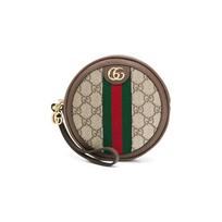 Gucci GG Supreme Drobės Apvalus Monetų Dėklas, Rudos Odos Apdaila Juostelė su Juostomis, Moteriška Delninė Kasdieniam Keliavimui 574841-96IWG-8745 Gift Set(Basic Set+Box+Shopping Bag)