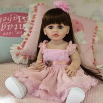 Karšta 22 colių reborn lėlė mergaitėms ilgais rudais plaukais viso kūno silikono vinilo žaislas Realistiška princesė Bebe naujagimė 22 inch about 55 cm