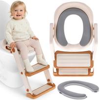 Tualeto sėdynės adapteris vaikui, laiptelių pakyla, minkšta sėdynė, pakojo atrama balta‑auksinė Sun Baby