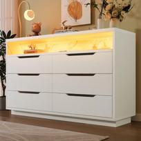 Komoda su 6 stalčiais ir LED 120x40x85 cm, balta 1 vnt.