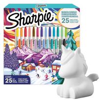 Sharpie smulkūs mišrių spalvų permanentiniai žymekliai 25 vnt. SPECIALUS ŠVENTINIS EDICIONAS 2025 + Pinigų dėžutė Vienaragis