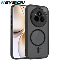 KEYSION Magnetinis telefono dėklas Realme 14 Pro+ 5G Silikonas+PC Matinis Pusiau Skaidrus Skaidrus Smūgiams Atsparus Dangtelis OPPO Realme 14 Pro 5G for Realme 14 Pro 5G juoda
