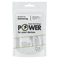 Įkroviklis Samsung 25W adapteris + 3A USB-C laidas 1,8 m baltas greitas įkrovimas