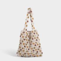 Beaded Bag Contrasting Color Tote Bag Beaded Net Bag Single-shoulder Handbag smėlis