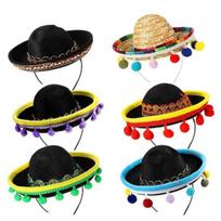 6 vnt Helovino Sombrero meksikietiškos vakarėlio kepuraitės su pliušinėmis pom Poms Holidays Fiestas Cosplay rekvizitais 6pcs