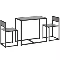 3 dalių baro stalo rinkinys, 2 kėdės, 1 stalas, 90 cm x 47 cm x 76 cm, pilkas