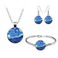 Van Gogh Painting Jewelry Sets The Starry Night Glass Dome Earrings Necklace Bracelets For Women Vintage Jewellery