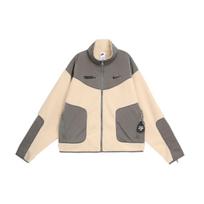 Nike Sportinė apranga Retro Sport Splicing Audinys Stovintis apykaklė Užtrauktukas Laisvas Atsitiktinis Striukė Vyriška Striukė Šviesiai Pilka FB7600-029 XXL beige