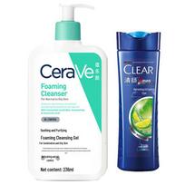 CeraVe Soothing Foaming Cleansing Gel & Clear Men's Anti-Dandruff Shampoo Bundle