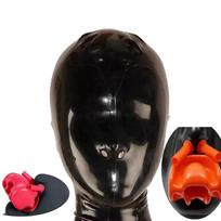 Viso veido uždengimo kaukė su burnos kamščiu ir akių seksualiniu BDSM latekso gobtuvu SM kaukė su užtrauktuku [SALANSEX] Lopas, (S) juoda