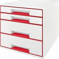 Leitz Wow Cube stalviršio organizatorius su 4 stalčiais, A4+, baltas-raudonas