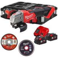 4933498241 MILWAUKEE AKUMULIATORINIS ŠLIFUOKLIS M18 FSAG125XB100P-502P + PRIEDAI