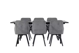 Valgomojo stalas Astrid 200*75 - Matinė juoda / Matinė juoda MDF su lukštu + Valgomojo kėdė Rosie - Juodas / Tamsiai pilkas audinys _6