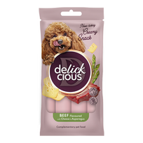 Delickcious kreminiai skanėstai šunims - jautiena pagardinta sūriu ir smidrais, 4 x 15 g