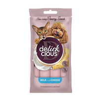 Delickcious kreminiai skanėstai šunims ir katėms - pienas su sūriu, 4 x 15 g