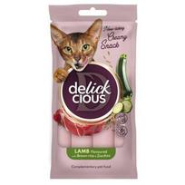 Delickcious kreminiai skanėstai katėms - ėriena pagardinta rudaisiais ryžiais ir cukinija, 4 x 15 g
