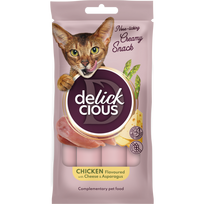 Delickcious kreminiai skanėstai katėms - vištiena pagardinta sūriu ir smidrais, 4 x 15 g