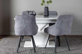 Venture Design Valgomojo stalo ir kėdžių komplektas Pluto 120x160x90 cm Balta MDF Stiklas Juoda Tamsiai pilka audinys
