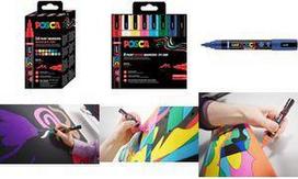 POSCA Pigmentmarker PC-5BR BRUSH, 8er Etui, farbig sortiert halbflexible Schaumstoffspitze, Strichstärke: 1,0 - 4 mm, - 1 Stück (PC5BR/8 PF)
