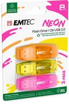 USB laikmena USB atmintinė Emtec C410 Neon 8GB (3 vnt. pakuotė)