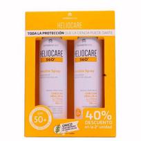 Apsauginis kremas nuo saulės purškiklis Heliocare 360 Invisible Spray SPF50+ skaidri apdaila, dvigubas rinkinys