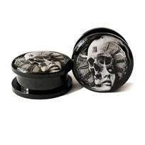 Auskarai tuneliai Acryl Time Skull, 2vnt; 8mm, 10mm, 12mm, 14mm, 16mm