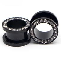 Auskarai tuneliai Black Crystal, 2vnt; 8mm, 10mm, 12mm, 14mm