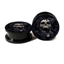 Auskarai tuneliai Acryl Sandzaru Skull, 2vnt; 8mm, 10mm, 12mm, 14mm, 16mm