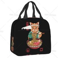 Japanese Cat Lunch Box for Women Leakproof Japan Neko Ramen Cat Thermal Cooler Food Insulated Lunch Bag Kids School Children 22x20x13CM smėlis