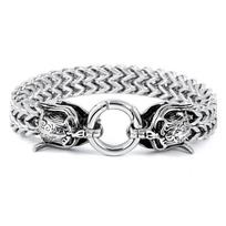 Norse Mythology Titanium Steel Viking Wolf Head Bracelet - Non-Fading Vintage Men's Jewelry gray