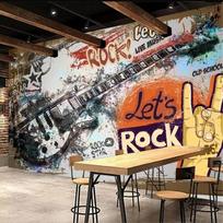 Individualaus dydžio sienų tapetai Europos stiliaus Retro 3D Grafiti Gitara Roko muzikos baras KTV Įrangos fonas Meno sienų tapyba 200 cm(W) x 140 cm(H)