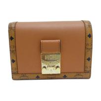 MCM Visetos Trifold Wallet, Cognac Leather Card Holder with Gold MCM Logo Lock, for Daily Use Travel MYSDSXT02CO001 Basic Set (Bag+Dust Bag)