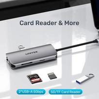 HUB USB Unitek Unitek Aktywny hub USB-C 5Gbps, 2x HDMI 4K, czytnik kart, RJ-45, PD 100W | D1122A01 | 4894160052254