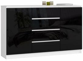 Komoda Akord K160 2D 4SZ CLP, balta sp./juoda sp., 99 cm x 160 cm x 40 cm