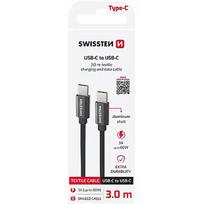 Swissten Textile Universal Quick Charge 3.1 USB-C / USB-C Data and Charging Cable 3m Black 71527210