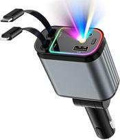 "4-in-1" ištraukiamas automobilinis įkroviklio adapteris, 66 W mobiliojo telefono greitasis automobilinis įkroviklis su cigarečių žiebtuvėliu USB C, įkrovimo kabelis, suderinamas su "iPhone", "Samsung Galaxy", "Google Pixel", du šviesos režimai