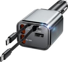 "Aimtel 4-in-1" cigarečių žiebtuvėlio USB C 69 W automobilinis įkroviklis, automobilinis įkroviklis stovyklavietei, automobilinis įkroviklis su ištraukiamu kabeliu, 12 V/24 V USB adapteris, suderinamas su iPhone/Samsung