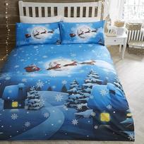 "Bedlam Santa Sleigh" antklodės užvalkalas viengubo dydžio (140 x 200 cm) šviečia tamsoje 1 x užvalkalas Kalėdų eglutė Sniegas Kalėdų dekoracijos