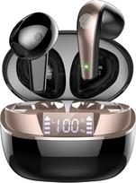 "Bluetooth" ausinės, belaidės "Bluetooth 5.3" ausinės su 4 HD mikrofonais, mini belaidės ausinės ENC triukšmo mažinimo ausinės, 40H gilus bosas, LED ekranas, IP7 vandeniui atsparios ausinės (2024)
