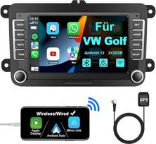 "Bluetooth" automobilinis radijo imtuvas su ekranu, skirtas "Golf 5 6", "VW Polo T5 Passat Touran Seat" su palydovinės navigacijos WLAN, "Apple Carplay", "Android Car", VHF, vairo valdymo pulteliu, 2Din Android 13 Dab automobilinis radijo imtuvas su jutik