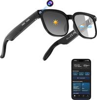 "Bluetooth" išmanieji akiniai su HD 8 MP kamera, 1080p vaizdo įrašymas, "Bluetooth 5.4", realaus laiko AI vertimas ir objektų aptikimas, mėlyna šviesa, du mikrofonai skambučiams ir įrašymui