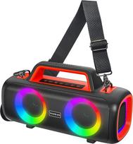 "Bluetooth" nešiojamasis garsiakalbis su 140 W didžiausios galios, 2 žemų dažnių garsiakalbiai + 2 aukštų dažnių garsiakalbiai, atsparus vandeniui pagal IP65, 24 val. veikianti baterija, RGB LED apšvietimas sodui, balkonui, vakarėliui