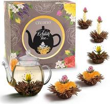 "Creano Tea Flowers" dovanų rinkinys, gėlių dizainas, žydinti arbata su 500 ml stikliniu ąsočiu ir 6 juodos arbatos rinkiniais, dovana Kalėdoms, dovana moterims ir arbatos mėgėjams
