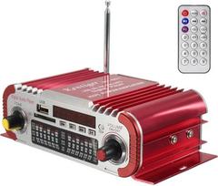 "DollaTek" 2 kanalų "Hi-Fi" mini skaitmeninis motociklo garso stiprintuvas Garso režimas Garso muzikos grotuvas, palaikantis USB/FM/SD USB/FM/SD, skirtas automobiliui, motociklui, automobiliui, CD, DVD, DC 12V įvestis - raudona